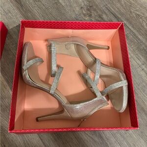 Silver Stiletto Heels with Ankle Strap